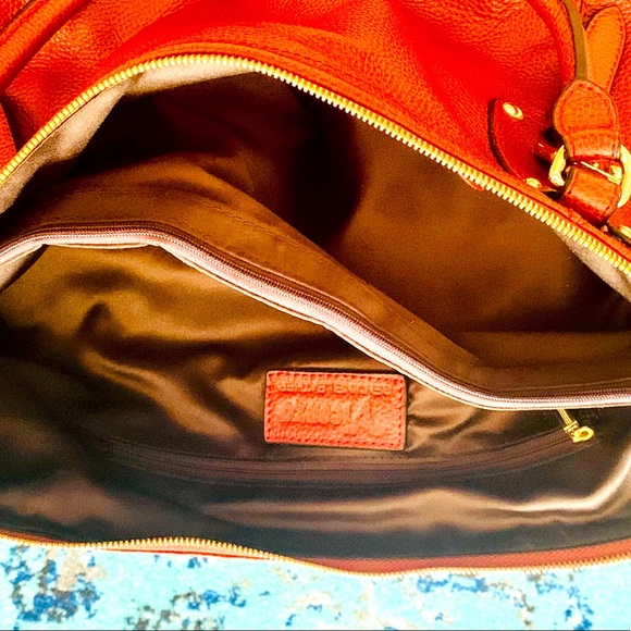 ✨Vincenzo Leather✨ Red Embossed Italian Leather Satchel w/Dusk Bag - Picture 9 of 12